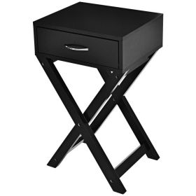 Design Sofa Side Table with X-Shape Drawer for Living Room Bedroom (Color: Black)