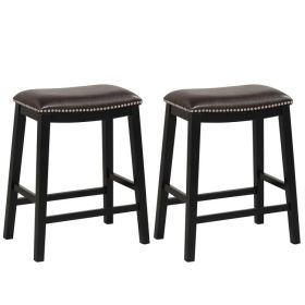 26 Inch Counter Height Bar Stool Set of 2 with Upholstered Seat (Color: Brown)