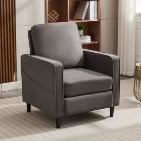 Mid-Century Accent Chair ,Modern Linen Fabric Armchair for Living Room,Double side pockets,, comfortable and padded reading feature sofa chair (Color: as Pic)