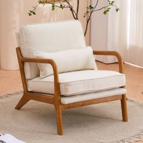 Oak Armrest Oak Upholstered Single Lounge Chair Indoor Lounge Chair Off-White (Color: Off-White)