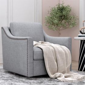 360 Degree Swivel Armchair Cotton linen skin-friendly fabric Ergonomic design Brass nail decorative armchair Living room chairs Bedroom chairs Living (Color: as Pic)