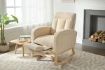 Modern Accent Rocking Chair Rocking Chair with Solid Wood Legs, adjustable Footrest,Comfy Armchair with Side Pocket