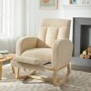 Modern Accent Rocking Chair Rocking Chair with Solid Wood Legs, adjustable Footrest,Comfy Armchair with Side Pocket