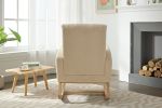 Modern Accent Rocking Chair Rocking Chair with Solid Wood Legs, adjustable Footrest,Comfy Armchair with Side Pocket