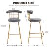 Bar Stool Set of 2, Luxury Velvet High Bar Stool with Metal Legs and Soft Back