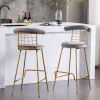 Bar Stool Set of 2, Luxury Velvet High Bar Stool with Metal Legs and Soft Back