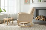 Modern Accent Rocking Chair Rocking Chair with Solid Wood Legs, adjustable Footrest,Comfy Armchair with Side Pocket