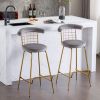 Bar Stool Set of 2, Luxury Velvet High Bar Stool with Metal Legs and Soft Back