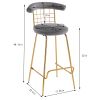 Bar Stool Set of 2, Luxury Velvet High Bar Stool with Metal Legs and Soft Back